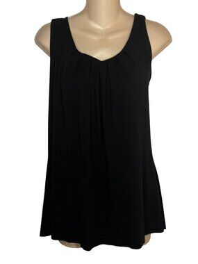 Relativity Black Sleeveless Pleated Front Tank Top XL Rayon Stretch Pullover